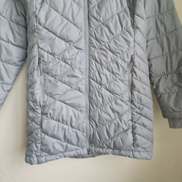 Columbia Omni-Heat Longline Puffer Jacket Silver Gray M Womens Hoodie Omni-Heat - Picture 5 of 11